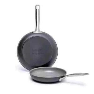 2 Piece Gray Hard Anodized Aluminum Ceramic Nonstick Steel Handle Frying Pan Set - Picture 1 of 5