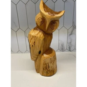 Vintage MCM Carved Wooden Owl Sculpture 10.5" Rustic Folk Art Cabin Decor - Picture 1 of 7
