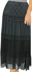 Damas Elegante Negro Encaje Panel Nivel Largo Forrado Falda Informal Fiesta Mujeres Plus - Imagen 1 de 6