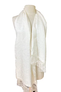 Carrot and Gibbs Hand Made Pure Silk White Paisley Scarf (Unisex) 62 inches - Picture 1 of 9
