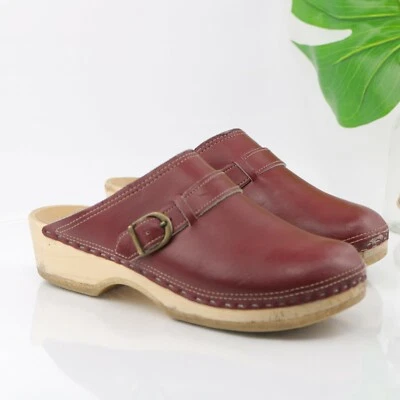 Zueco sueco Sven para mujer talla 41 10,5 cuero borgoña madera plataforma zapato mula Foto 1 de 4