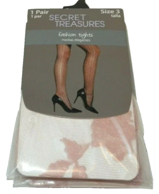 New Womens sz 3 Mystical Rose Print Secret Treasures Fashion Tights Pink Flowers - Image 1 of 2
