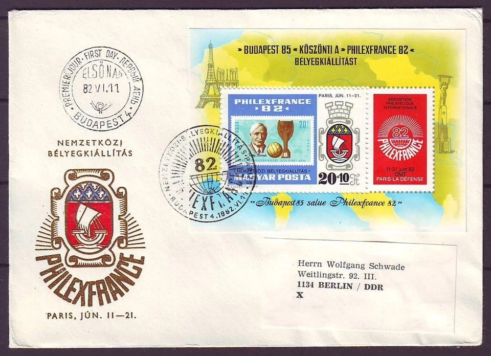 q3352/ Hungary Soccer Football Stamp-on-Stamp Exhibi. Sheet-Block FDC Cover 1982 - Image 1 of 1