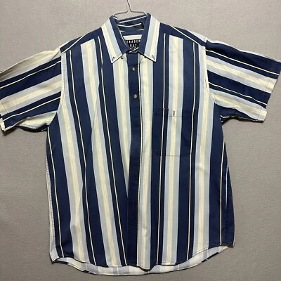 Trader Bay Button Down Shirt Adult Mens L Blue White Striped - Image 1 of 4