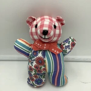Baby Gap Tuch Teddybär Rassel Plüschtier Stofftier 7 Zoll Streifen Blumenkaro - Bild 1 von 5