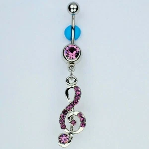 G CLEF Dangle Belly Button Ring PURPLE Treble Music Note Navel Jewelry (C22) - Picture 1 of 1
