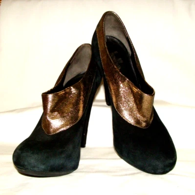 Belle Sigerson Morrison Black Suede &Textured Gold High PLATFORM Pumps! Sz 10 - Image 1 of 4