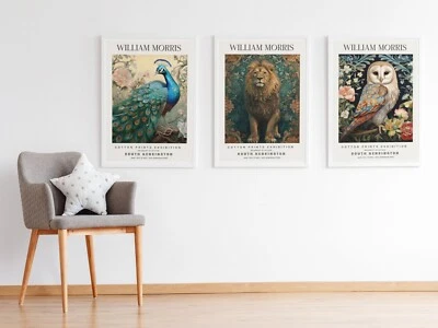 Set of 3 William Morris Vintage Wild Animal Cotton Prints Exhibition Posters  - Image 1 of 4