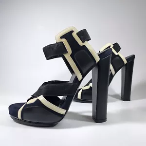 BALENCIAGA © PARIS. Women's Suede & Leather Heels Peep Toe Sandals. Italy - Picture 1 of 12