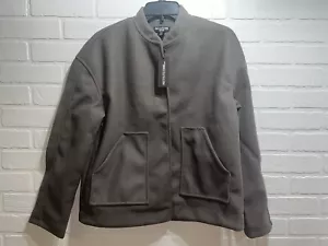 NWT! - PrettyLittleThing Petite Oversized Wool Bomber Jacket Size Grey US 2 $85 - Picture 1 of 10