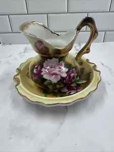 Juego de mini lavabo y jarra Enesco E2359 rosas japonesas pintadas a mano vintage - Imagen 1 de 11