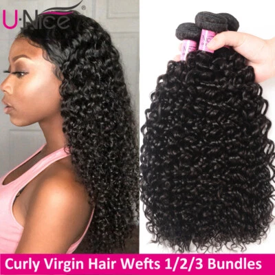 UNICE Cabello Peruano Rizado Virgen Tramas 1-3 Paquetes Extensiones de Cabello Humano EE. UU. Foto 1 de 4