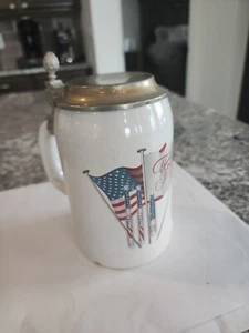 American Flag Beer Mug With Brass Lid - Picture 1 of 5