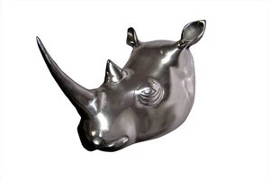 Large Metal Rhino Wall Head  Animal Sculpture Rhinoceros fx - Picture 1 of 7