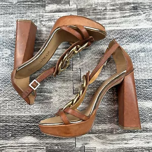 Dsquared2 Women's 37 US 7 High Chunky Chain Block Heel Platform Leather Sandals - Picture 1 of 11