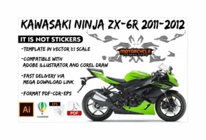 KAWASAKI NINJA ZX-6R 2011-2012 template vector 1/1 real scale EPS-PDF-CDR format - Picture 1 of 3