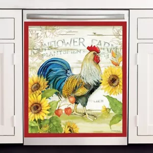 Colorful Country Rooster Sunflower Farm Magnetic Kitchen Dishwasher Cover - Picture 1 of 1