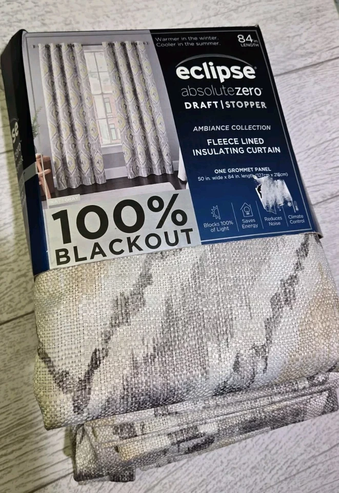 ECLIPSE Blackout AbsoluteZero Gray Gold Abstract Curtain One Panel 50x84 Thermal - Image 1 of 4