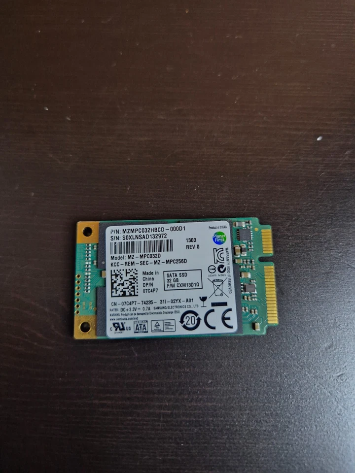 Samsung 32GB m/SATA MZ-MPC0320/0H1 HP 680404-001 P/N:MZMPC032HBCD-000H1 Tested - Image 1 of 3