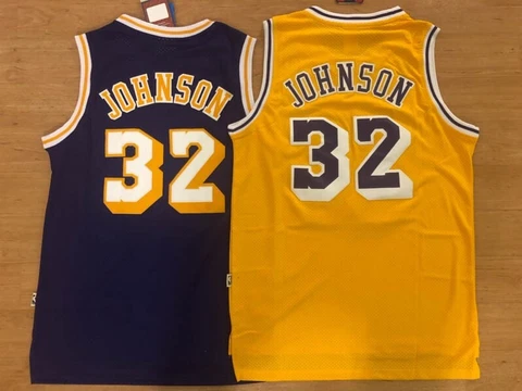 Magic #32 Johnson Los Angeles L.A. Lakers PURPLE/GOLD Swingman Men's Jersey Cover