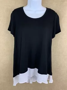 Blusa donna Bobeau nera a strati finti taglia/M elasticizzata dettagli bottoni nuova con etichetta - Foto 1 di 9