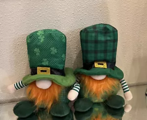 Weighted shelf sitter Lot Of Two Plush Leprechaun Gnomes St Patrick’s Day Decor - Picture 1 of 3