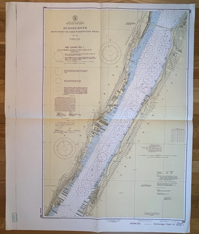Original 1950s Nautical Chart Map,Hudson River,Ft Washington,New York,NJ,Coastal - Image 1 of 4