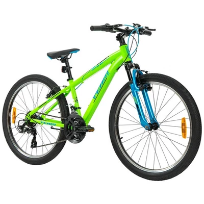 24 Inch Team Mountain Bike Green 18 Speed Steel Frame Alloy Rims - Image 1 of 4