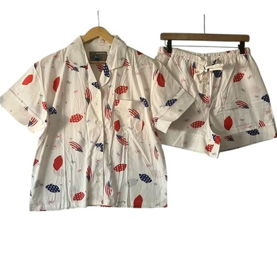 Conjunto de pijama para mujer PJ Salvage M estampado de bandera americana ropa de dormir para salón blanco Foto 1 de 4