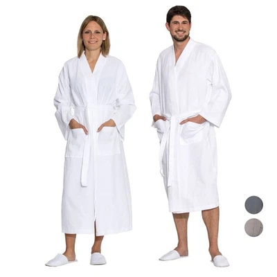 Waffelpique Bademantel Saunamantel Morgenmantel, 100 % Baumwolle - Bild 1 von 3
