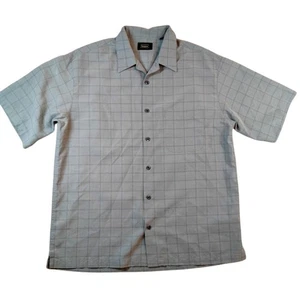 Haggar Shirt Mens Medium Gray Blue Windowpane Short Sleeve Button Up Casual - Picture 1 of 10