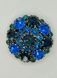 Vintage Brosche weiß blau grün türkis facettiert Strass Farbwechsel Nachlass Stück - Bild 1 von 10