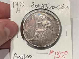 1900 A French Indochina Silver Crown Piastre Coin France VF+ Original Nice Color - Picture 1 of 6