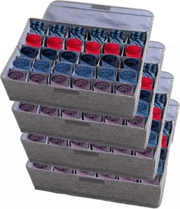 AARAINBOW 4 Packungen Unterwäsche Socken Krawatten Aufbewahrung Organizer mit 4 Stück, 4 grau  - Bild 1 von 7