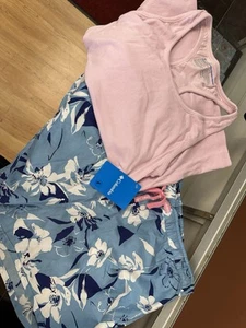 Women’s Columbia XL Floral Blue Shorts & L Pink Lined Tank Shirt Set NWT - Picture 1 of 5