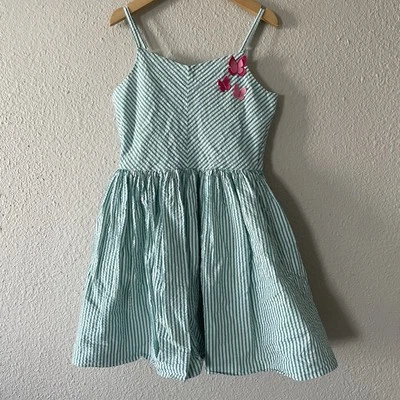 Vestido Gymboree Seersucker Island Hopper Niñas 8 Verde Blanco Rayas Mariposa Foto 1 de 4