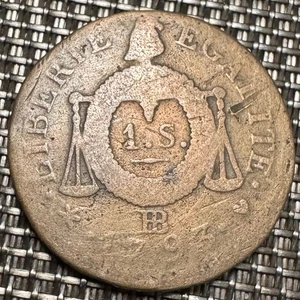 PIECE DE 1 SOL AUX BALANCES 1793 BB.  PETIT ETAT, (1328) - Imagen 1 de 2