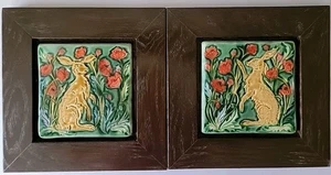 Vintage Arts & Crafts Mary Philpott gerahmter Kaninchenhase Keramikfliesen 10,5 × 10,5 - Bild 1 von 24