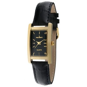 Women's Classic 14Kt Gold Plated Watch, Rectangular Tank Shape Case with Leat... - Picture 1 of 5