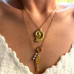 Stylish Oceanic Stainless Steel Conch/Fish Layering Necklace Beach Jewelry Gift - Picture 1 of 10