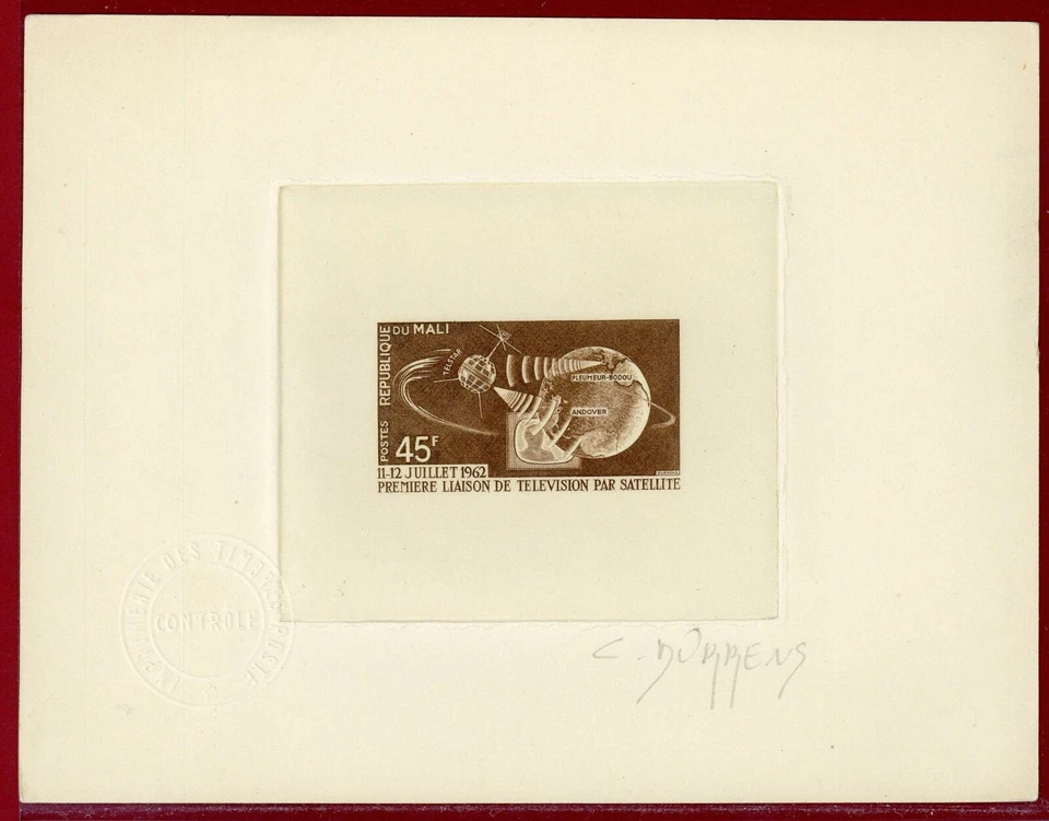 Malí 1962 #40, prueba de troquel firmado por artista, comunicación por satélite Telstar  Foto 1 de 1