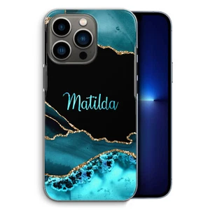 Personalised Initial Phone Case For iPhone 13/12 Blue Black Marble Hard Cover - Picture 1 of 11