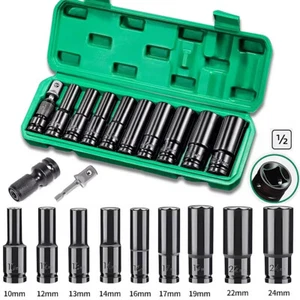 11pcs Metric Deep Impact Socket 1/2" Drive 10mm-24mm 6 Point Sockets kit w/ case - Picture 1 of 10