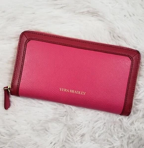 Vera Bradley * Leather Georgia Wallet * Two-Toned * Rouge Pink Red * Zip Around - Picture 1 of 5