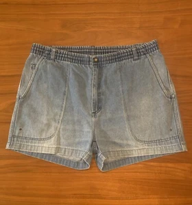 Vintage Eddie Bauer Jean Shorts Men XL 38x4 Thigh Elastic Waist Drawstring 80/90 - Picture 1 of 16