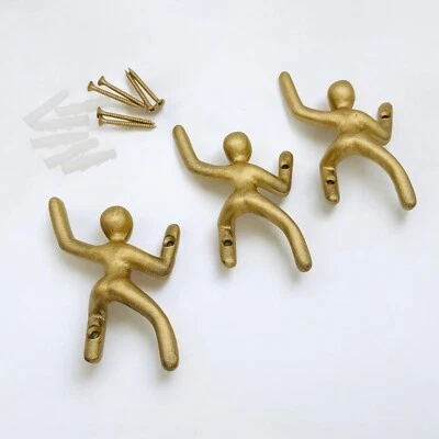 3件套铸铁攀岩人壁钩-金色-重型乡村装饰-5 — 第 1/3 张图片