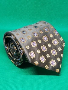 Canali silk men's tie 3 3/4" × 60" brown gold purple geometric tie made in italy - Picture 1 of 4
