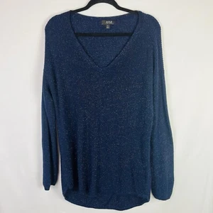 A.N.A. Women's Blue Sparkly Pullover Tunic Sweater V Neck High Low Size XL - Picture 1 of 4