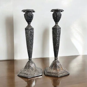 Vintage Pair of Jennings Brothers JB Art Nouveau Metal Candlestick Holders 12" P - Picture 1 of 15