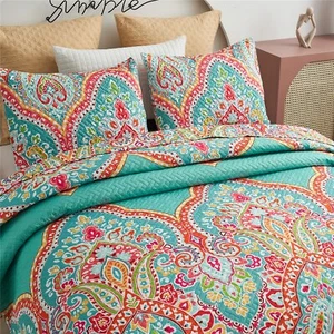 Turquoise Orange Red Green Medallion 3 pc Quilt Set Full Queen King Coverlet Bed - Picture 1 of 5